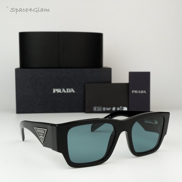 BRAND NEW Prada PR10ZS 16K40K Black Petrol Green Square Unisex Sunglasses - Picture 1 of 9